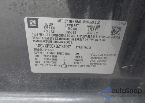 2016 Chevrolet Silverado 1500 2Lt from USA, damaged, VIN 1GCVKRECXGZ131997